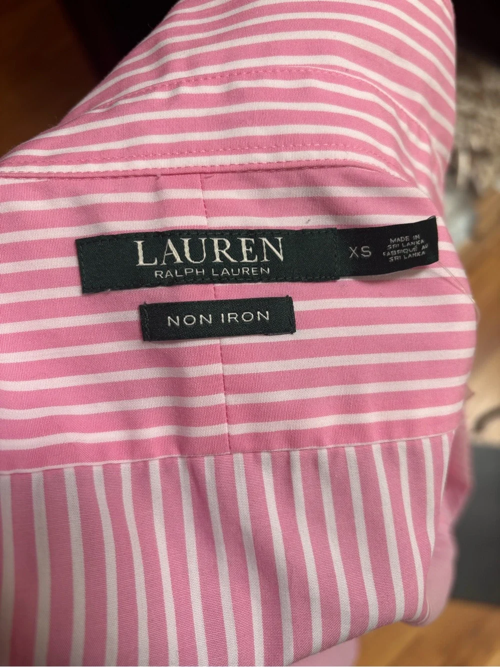 Lauren Ralph Lauren Pink & White Striped Non-Iron Button Down Shirt size XS NWOT - Picture 4 of 10